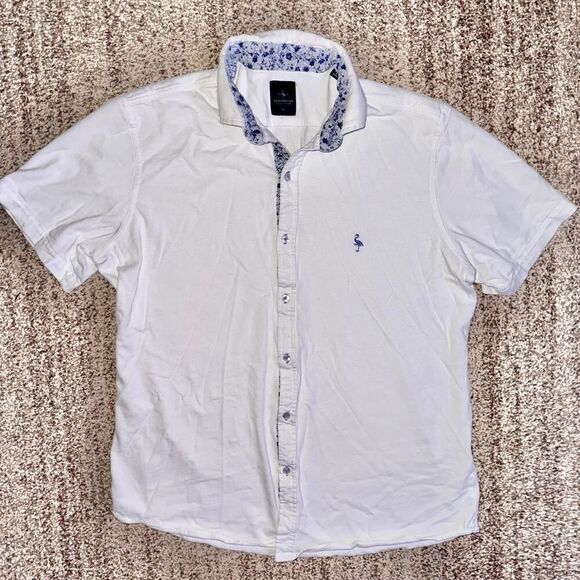 Tailorbyrd Men's Gold Cotton Button Down Collared Polo T-Shirt Tee White Large - Picture 1 of 10
